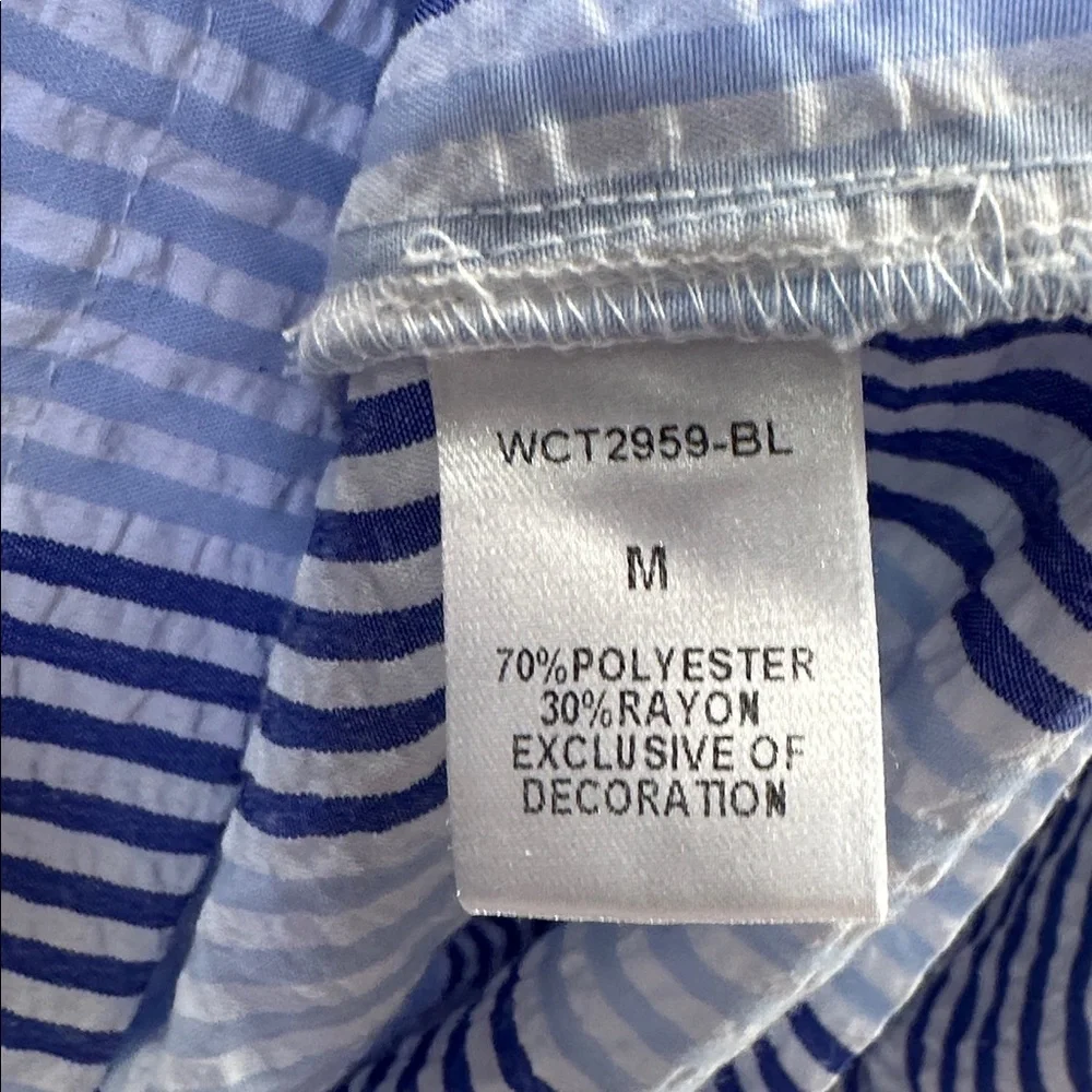 THML Remy puffed sleeve top in blue/white seersucker top. Size M - Picture 5 of 5